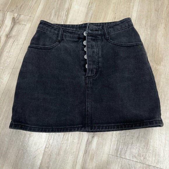 John Galt Denim‎ Jean Skirt Black Small Button Fly Mini Juniors Hipster Rocker S - Picture 2 of 9